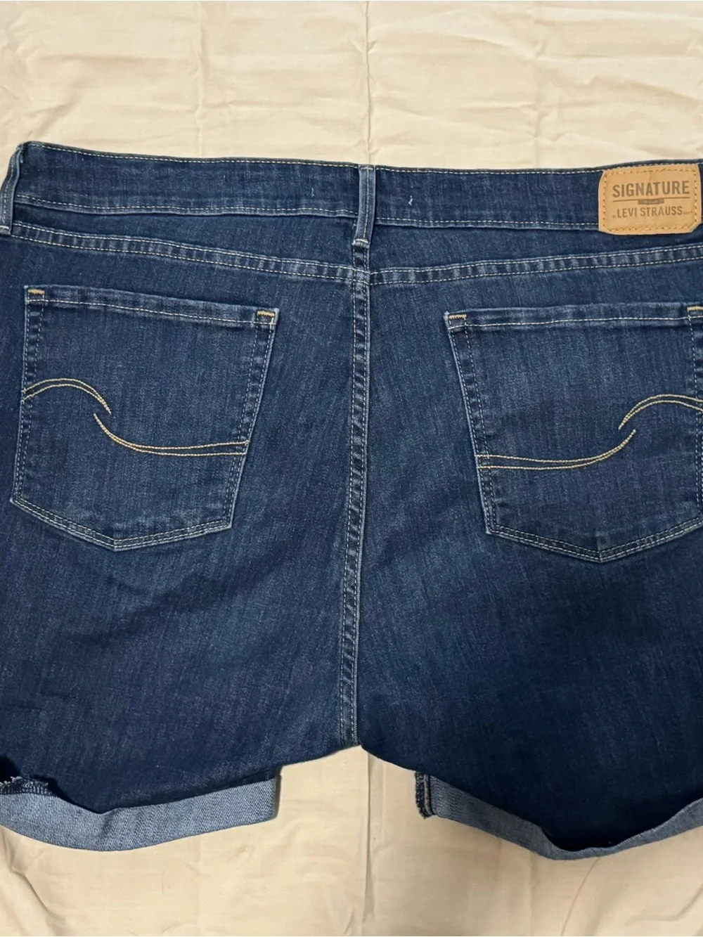Signature by Levi Strauss Dark Blue Denim Roll-Cuff Jean Shorts